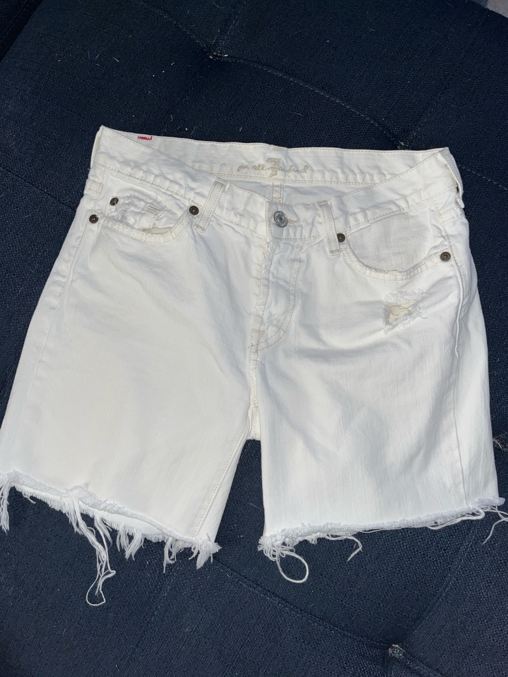 7 For All Mankind White Denim Jean Shorts, 100% Cotton, Sz 28